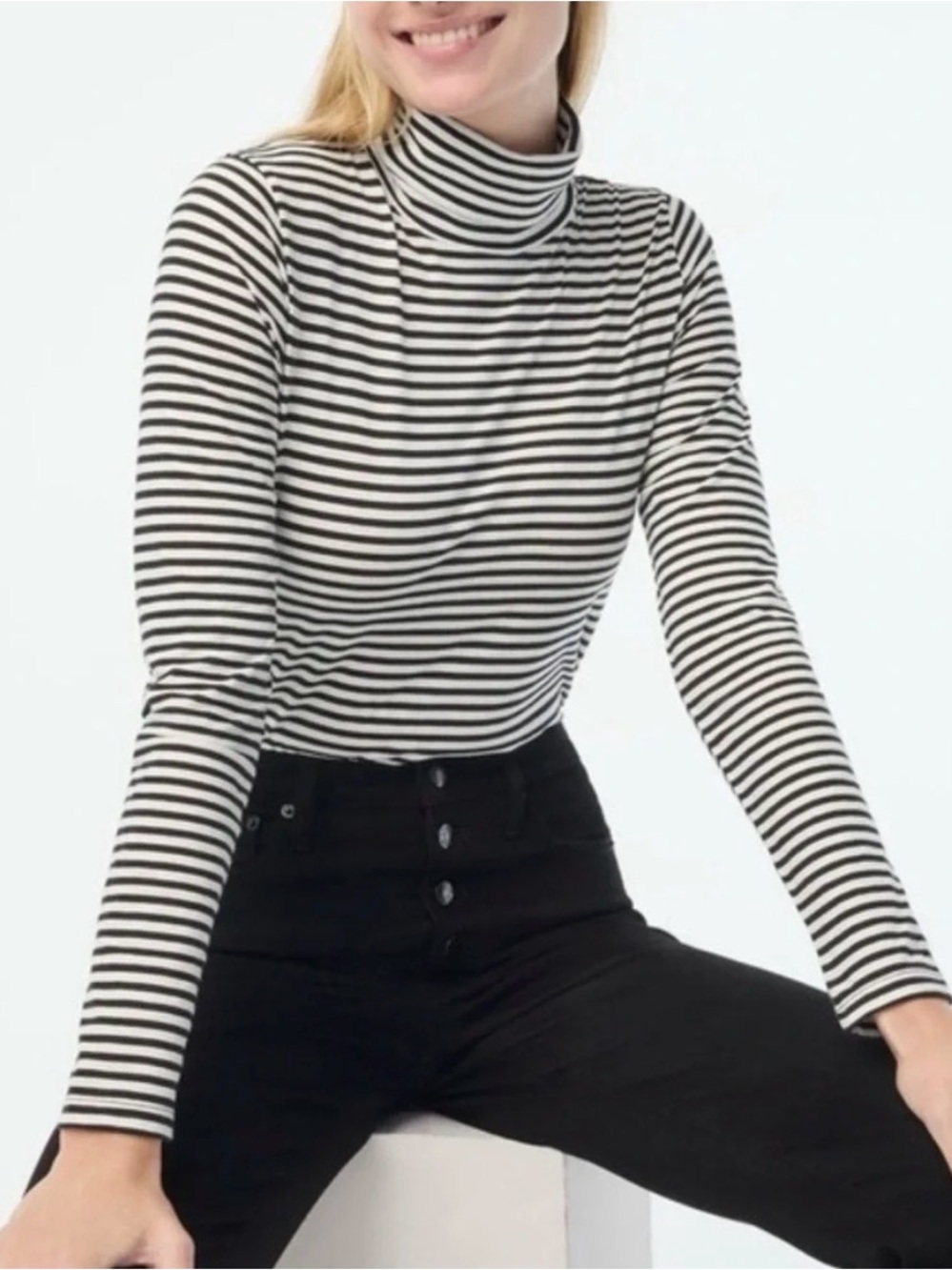 JCREW Striped Black & White Turtleneck Long-Sleeve Top
